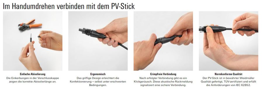 PV Stick MC4 Weidmüller montieren