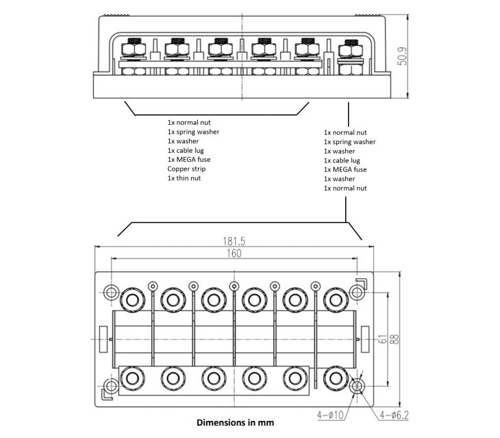 Zeichnung Maße Sicherungsverteilerblock
