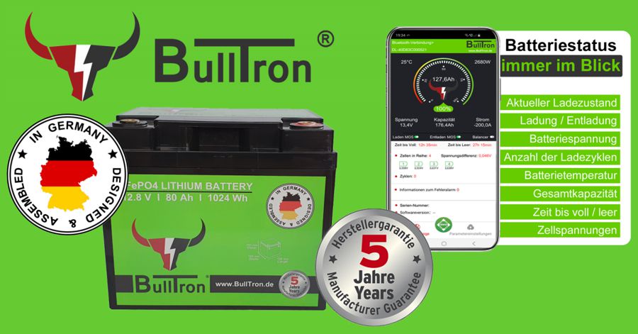 Bulltron Lithiumbatterie mit App und 5 Jahre Garantie